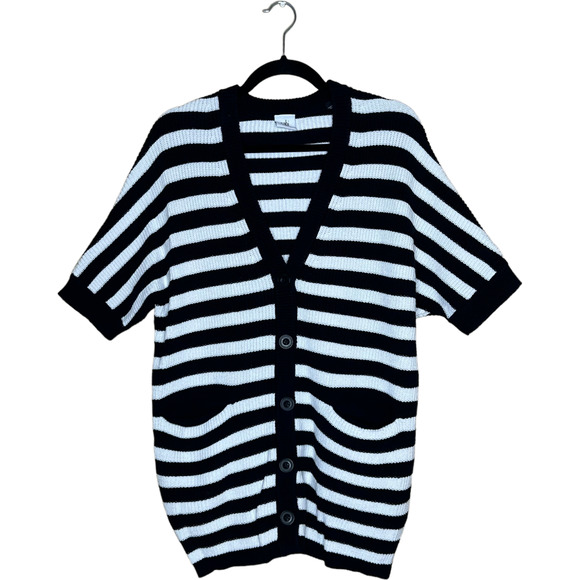 Cabi‎ Womens Whistle Cardigan Black White Striped Size Small Oversize Fit - Picture 1 of 7